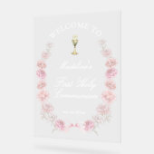 第一聖餐式ピンクの牡丹を歓迎 アクリルサイン (傾斜)