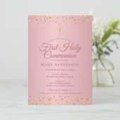 第一聖餐式モダンバラ金ゴールドハート 招待状 (スタンド正面)