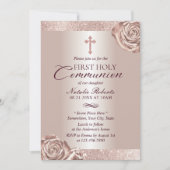 第一聖餐式モダンバラ金ゴールドフローラ 招待状 (正面)