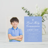 第一聖餐式ワンフォトボーイブルーホワイト 招待状 (スタンド正面)