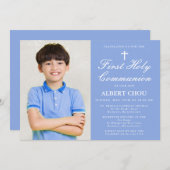 第一聖餐式ワンフォトボーイブルーホワイト 招待状 (正面/裏面)