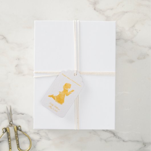 第一聖餐式祈の女子金ゴールドエレガント ギフトタグ (麻糸付属)