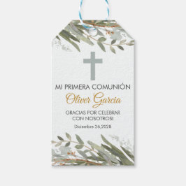 第一聖餐式葉でかわいいスペインの緑の ギフトタグ