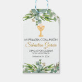 第一聖餐式葉でかわいいスペインの緑の ギフトタグ (正面)