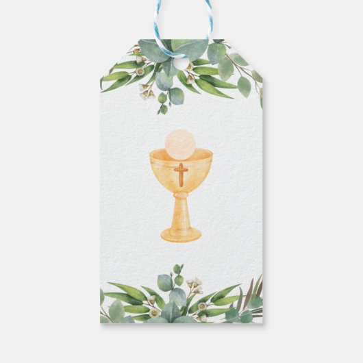 第一聖餐式葉でかわいいスペインの緑の ギフトタグ (裏面)