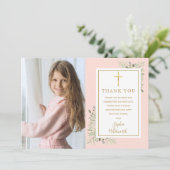 第一聖餐式赤面ピンクの緑の写真 サンキューカード (スタンド正面)