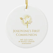第一聖餐式金ゴールドの鳩と十字架 セラミックオーナメント (正面)