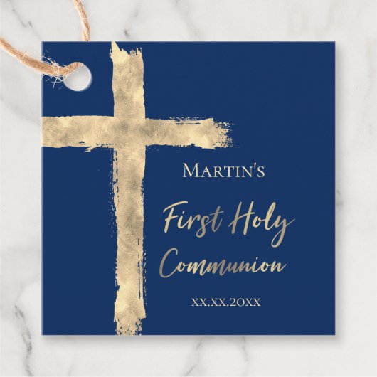 第一聖餐式金ゴールドフェイクフォイル聖十字架 フェイバータグ (正面)