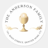 第一聖餐式金ゴールド差出人住所ラベル ラウンドシール (正面)