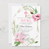第一聖餐式 |ピンクのケシと葉2 招待状 (正面)