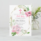 第一聖餐式 |ピンクのケシと葉2 招待状 (スタンド正面)