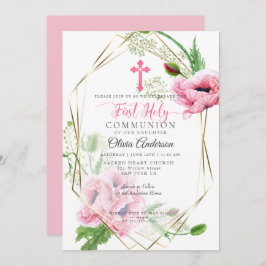 第一聖餐式 |ピンクのケシと葉2 招待状