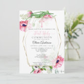 第一聖餐式 |ピンクのケシと葉 招待状 (スタンド正面)