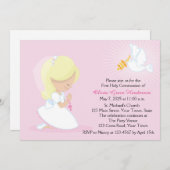 第一聖餐式,ブロンド少女,ピンク 招待状 (正面/裏面)
