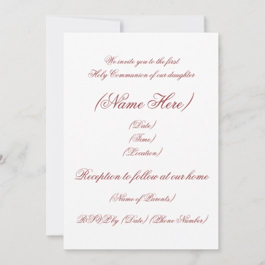 第一聖餐式 招待状 (裏面)