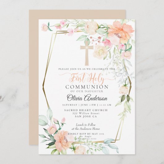 第一聖餐式 |水彩パステル春の花 招待状 (正面/裏面)