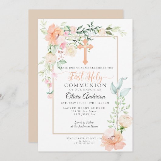 第一聖餐式 |水彩パステル春花2 招待状 (正面/裏面)