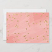 第一誕生日、金ゴールドグリッター紙吹雪、珊瑚色 招待状 (裏面)