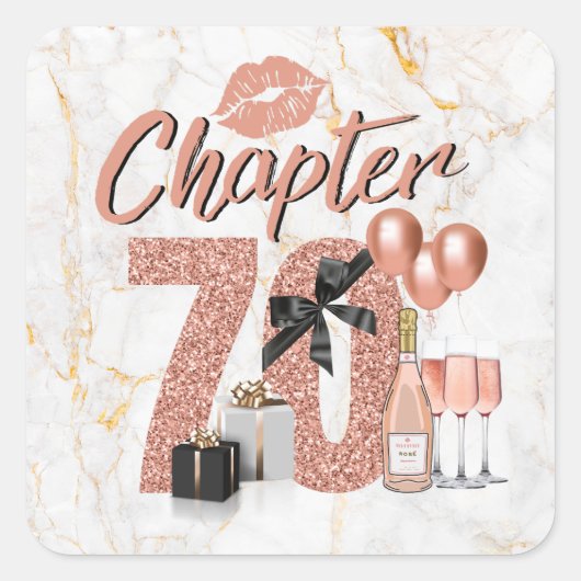 第七十バラ金ゴールド第七エレガント十誕生日 スクエアシール (正面)