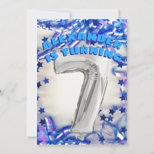 第七誕生日シルバーアンドブルーエイジ7ボーイズパーティー 招待状 (正面)