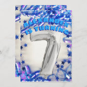 第七誕生日シルバーアンドブルーエイジ7ボーイズパーティー 招待状 (正面/裏面)