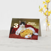 第三誕生日の虎と子猫 カード (黄色い花)