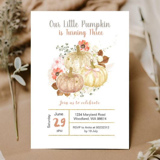 第三誕生日金ゴールドカボチャフローラ 招待状