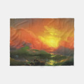 第九波 (赤い夕陽の荒海) フリースブランケット (正面(横))