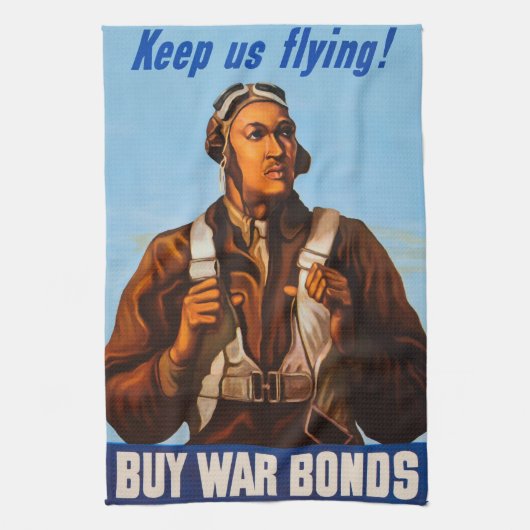 第二次世界大戦のアフリカ系アメリカ人戦闘機パイロット キッチンタオル (縦)