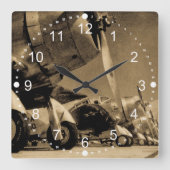 第二次世界大戦のダグラスSBDのDauntless爆撃機の飛行機 スクエア壁時計 (正面)