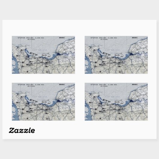 第二次世界大戦の攻撃開始日の地図1944年6月6日 長方形シール (シート)