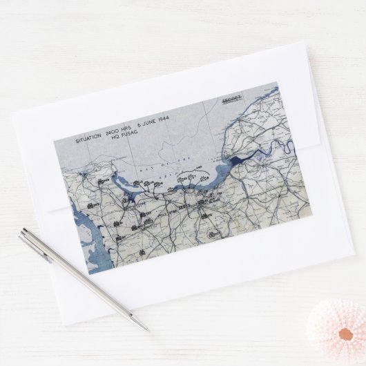 第二次世界大戦の攻撃開始日の地図1944年6月6日 長方形シール (封筒)