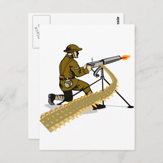 第二次世界大戦の機関銃を持つ英国の兵士 ポストカード (正面/裏面)