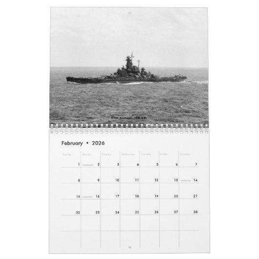 第二次世界大戦の米国戦艦 カレンダー (2月 2026)