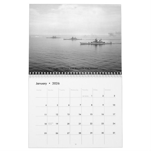 第二次世界大戦の米国戦艦 カレンダー (1月 2026)