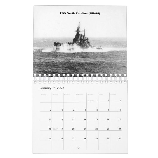 第二次世界大戦の米国戦艦 カレンダー (1月 2026)