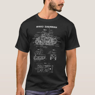 第二次世界大戦アメリカ戦車M4A3シャーマン設計図 Tシャツ