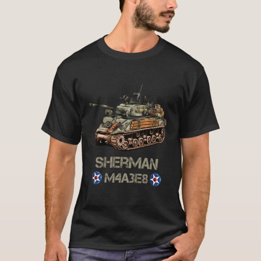 第二次世界大戦アメリカ戦車M4A3E8シャーマンメモラビル Tシャツ (正面)