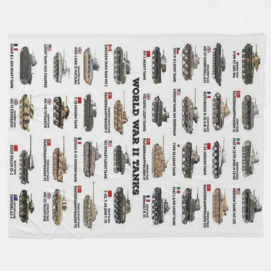 第二次世界大戦タンク フリースブランケット (正面(横))