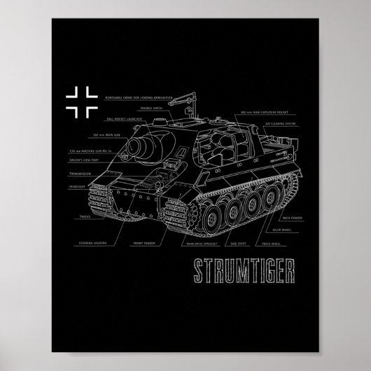 第二次世界大戦ドイツ戦車Sturmtigerブループリント ポスター (正面)