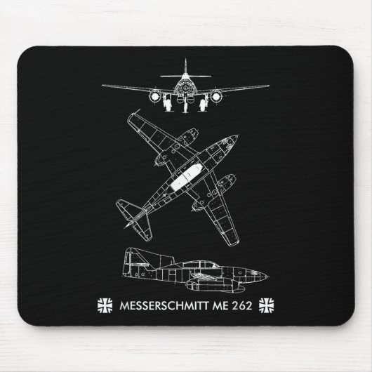 第二次世界大戦ドイツ航空機Me 262戦闘機ジェット マウスパッド (正面)