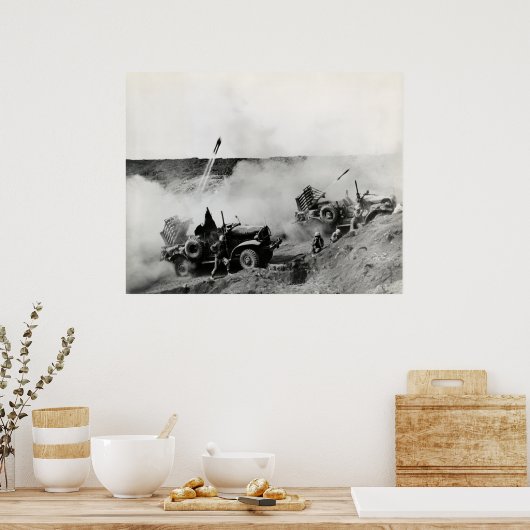 第二次世界大戦時のアメリカ合衆国マリントラックがロケットに乗り込んだ硫黄島 ポスター (キッチン)