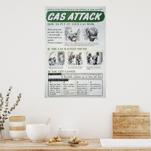 第二次世界大戦時のガス攻撃ポスター ポスター (キッチン)