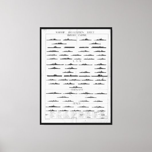 第二次世界大戦海軍戦艦認識表 キャンバスプリント (正面)