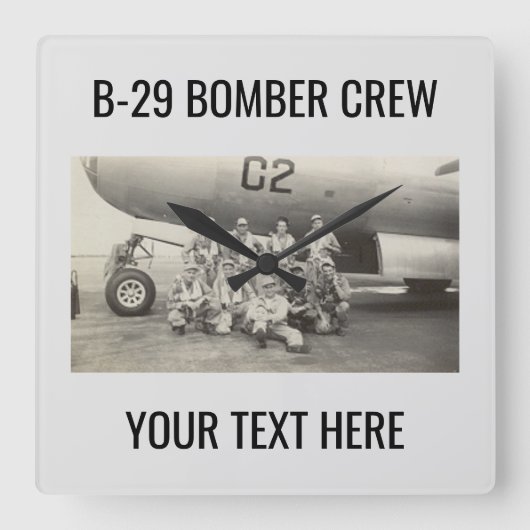 第二次世界大戦B-29爆撃機クルー壁掛け時計 置時計 スクエア壁時計 (正面)