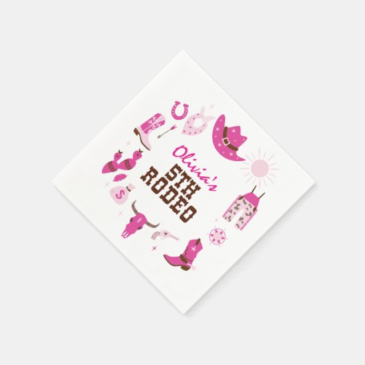 第五ロデオピンクウエスタンカウボーイ第5誕生日 スタンダードカクテルナプキン (角)