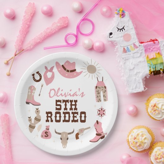 第五ロデオピンクウエスタンカウボーイ第5誕生日 ペーパープレート (パーティー)