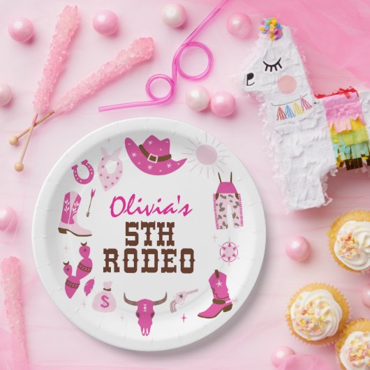 第五ロデオピンクウエスタンカウボーイ第5誕生日 ペーパープレート (パーティー)