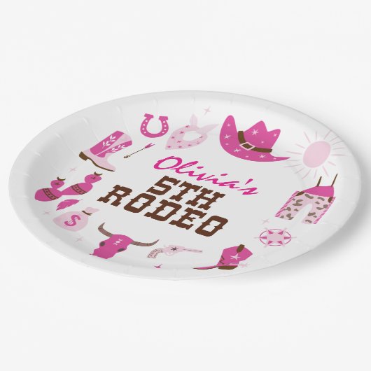 第五ロデオピンクウエスタンカウボーイ第5誕生日 ペーパープレート (アングル)