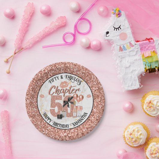 第五十エレガント章バラ金ゴールド第五十誕生日 ペーパープレート (パーティー)